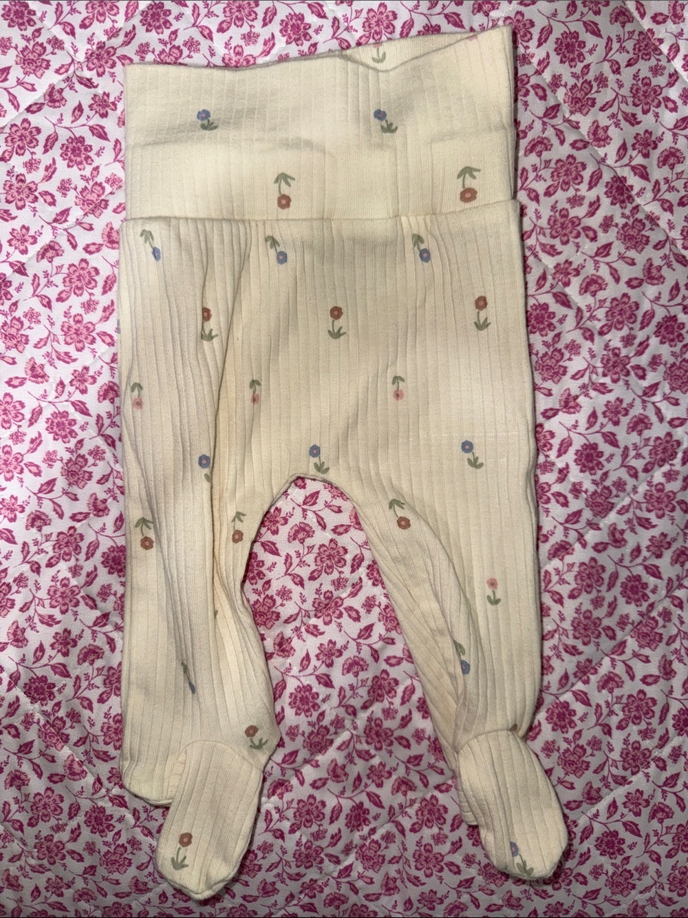 Carter's Cream Ribbed Footed Sweatpants with Tiny Floral Print